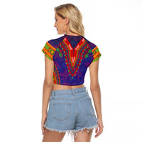 Haiti Choeblack Dashiki Style Raglan Cropped T Shirt Blue Color