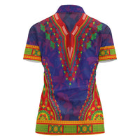 Haiti Choeblack Dashiki Style Women Polo Shirt Blue Color
