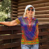 Haiti Choeblack Dashiki Style Women Polo Shirt Blue Color
