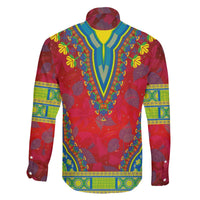 Haiti Choeblack Dashiki Style Family Matching Off The Shoulder Long Sleeve Dress and Hawaiian Shirt Red Color