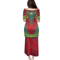 Haiti Choeblack Dashiki Style Family Matching Puletasi and Hawaiian Shirt Red Color