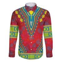 Haiti Choeblack Dashiki Style Family Matching Short Sleeve Bodycon Dress and Hawaiian Shirt Red Color