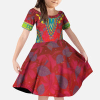 Haiti Choeblack Dashiki Style Kid Short Sleeve Dress Red Color