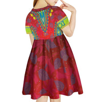 Haiti Choeblack Dashiki Style Kid Short Sleeve Dress Red Color