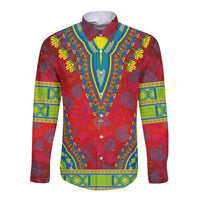 Haiti Choeblack Dashiki Style Long Sleeve Button Shirt Red Color