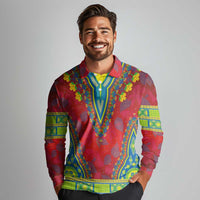Haiti Choeblack Dashiki Style Long Sleeve Polo Shirt Red Color