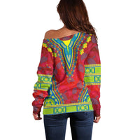 Haiti Choeblack Dashiki Style Off Shoulder Sweater Red Color