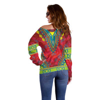 Haiti Choeblack Dashiki Style Off Shoulder Sweater Red Color