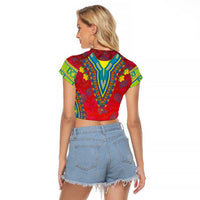 Haiti Choeblack Dashiki Style Raglan Cropped T Shirt Red Color
