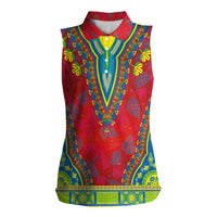 Haiti Choeblack Dashiki Style Women Sleeveless Polo Shirt Red Color