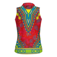 Haiti Choeblack Dashiki Style Women Sleeveless Polo Shirt Red Color