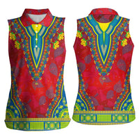 Haiti Choeblack Dashiki Style Women Sleeveless Polo Shirt Red Color
