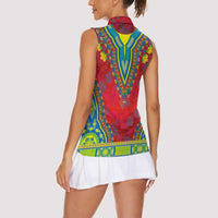 Haiti Choeblack Dashiki Style Women Sleeveless Polo Shirt Red Color