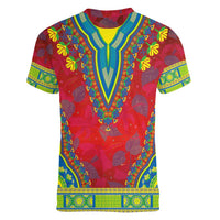 Haiti Choeblack Dashiki Style Women V-Neck T-Shirt Red Color