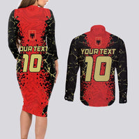 Custom Albania Football 2024 Go Champion Couples Matching Long Sleeve Bodycon Dress and Long Sleeve Button Shirt - Wonder Print Shop