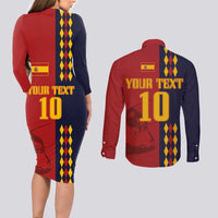 Custom Spain Football 2024 Go Champion Couples Matching Long Sleeve Bodycon Dress and Long Sleeve Button Shirt - Wonder Print Shop