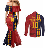 Custom Spain Football 2024 Go Champion Couples Matching Mermaid Dress and Long Sleeve Button Shirt