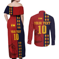 Custom Spain Football 2024 Go Champion Couples Matching Off Shoulder Maxi Dress and Long Sleeve Button Shirt - Wonder Print Shop
