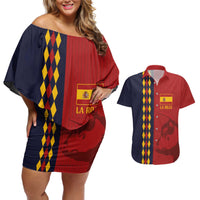 Custom Spain Football 2024 Go Champion Couples Matching Off Shoulder Short Dress and Hawaiian Shirt - Wonder Print Shop