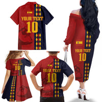 Custom Spain Football 2024 Go Champion Family Matching Off The Shoulder Long Sleeve Dress and Hawaiian Shirt - Wonder Print Shop