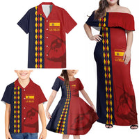 Custom Spain Football 2024 Go Champion Family Matching Off Shoulder Maxi Dress and Hawaiian Shirt - Wonder Print Shop