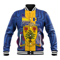 Personalised Barbados Emancipation Day Baseball Jacket Coat of Arms and Map National Flag Style - Wonder Print Shop