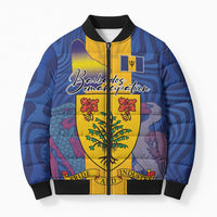 Personalised Barbados Emancipation Day Bomber Puffer Jacket Coat of Arms and Map National Flag Style - Wonder Print Shop