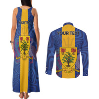 Personalised Barbados Emancipation Day Couples Matching Tank Maxi Dress and Long Sleeve Button Shirt Coat of Arms and Map National Flag Style - Wonder Print Shop