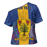 Personalised Barbados Emancipation Day Cross Shoulder Shirt Coat of Arms and Map National Flag Style - Wonder Print Shop