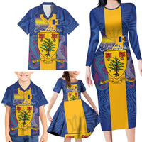 Personalised Barbados Emancipation Day Family Matching Long Sleeve Bodycon Dress and Hawaiian Shirt Coat of Arms and Map National Flag Style - Wonder Print Shop