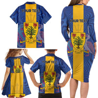 Personalised Barbados Emancipation Day Family Matching Long Sleeve Bodycon Dress and Hawaiian Shirt Coat of Arms and Map National Flag Style - Wonder Print Shop
