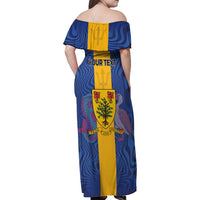 Personalised Barbados Emancipation Day Family Matching Off Shoulder Maxi Dress and Hawaiian Shirt Coat of Arms and Map National Flag Style - Wonder Print Shop