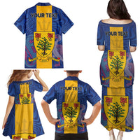 Personalised Barbados Emancipation Day Family Matching Puletasi and Hawaiian Shirt Coat of Arms and Map National Flag Style - Wonder Print Shop