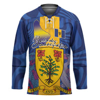 Personalised Barbados Emancipation Day Hockey Jersey Coat of Arms and Map National Flag Style - Wonder Print Shop