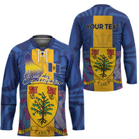 Personalised Barbados Emancipation Day Hockey Jersey Coat of Arms and Map National Flag Style - Wonder Print Shop