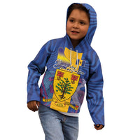Personalised Barbados Emancipation Day Kid Hoodie Coat of Arms and Map National Flag Style - Wonder Print Shop