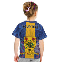 Personalised Barbados Emancipation Day Kid T Shirt Coat of Arms and Map National Flag Style - Wonder Print Shop