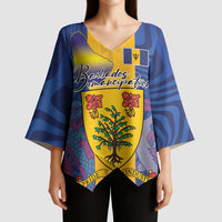Personalised Barbados Emancipation Day Kimono Sleeve Blouse Coat of Arms and Map National Flag Style - Wonder Print Shop