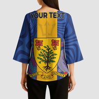 Personalised Barbados Emancipation Day Kimono Sleeve Blouse Coat of Arms and Map National Flag Style - Wonder Print Shop