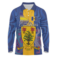 Personalised Barbados Emancipation Day Long Sleeve Polo Shirt Coat of Arms and Map National Flag Style - Wonder Print Shop