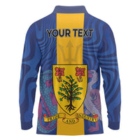 Personalised Barbados Emancipation Day Long Sleeve Polo Shirt Coat of Arms and Map National Flag Style - Wonder Print Shop