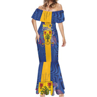 Personalised Barbados Emancipation Day Mermaid Dress Coat of Arms and Map National Flag Style - Wonder Print Shop