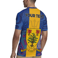 Personalised Barbados Emancipation Day Rugby Jersey Coat of Arms and Map National Flag Style - Wonder Print Shop