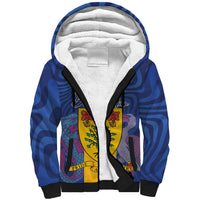 Personalised Barbados Emancipation Day Sherpa Hoodie Coat of Arms and Map National Flag Style - Wonder Print Shop