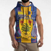 Personalised Barbados Emancipation Day Sleeveless Hoodie Coat of Arms and Map National Flag Style - Wonder Print Shop