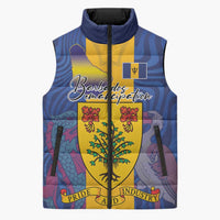 Personalised Barbados Emancipation Day Sleeveless Puffer Jacket Coat of Arms and Map National Flag Style - Wonder Print Shop