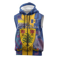 Personalised Barbados Emancipation Day Sleeveless Zip Hoodie Coat of Arms and Map National Flag Style - Wonder Print Shop