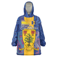 Personalised Barbados Emancipation Day Wearable Blanket Hoodie Coat of Arms and Map National Flag Style - Wonder Print Shop