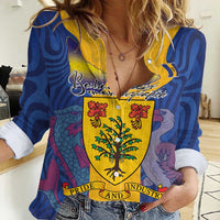 Personalised Barbados Emancipation Day Women Casual Shirt Coat of Arms and Map National Flag Style - Wonder Print Shop