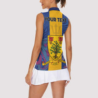 Personalised Barbados Emancipation Day Women Sleeveless Polo Shirt Coat of Arms and Map National Flag Style - Wonder Print Shop